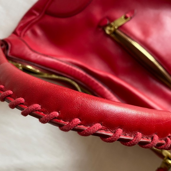 J. Crew red leather hobo handbag with brass hardware and dust bag. - Picture 9 of 13